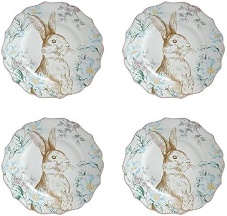 Port Townsand Easter Bunny and Blossoms Scalloped Porcelain Salad Plates, Set of 4