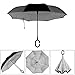 BAGAIL Double Layer Inverted Umbrellas Reverse Folding Umbrella Windproof UV Protection Big Straight Umbrella for Car Rain Outdoor with C-Shaped Handle (white dot)