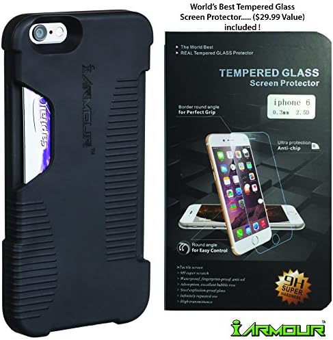 iArmour iPhone 6 / 6s Case with Built-In Credit Card Holder - iPhone Wallet Case | Bonus: Tempered Glass Screen Protector Included with Purchase