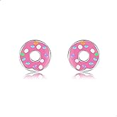 Donut Earrings 925 Sterling Silver Pink Donut Stud Earring Hypoallergenic Kawaii Food Donut jewelry for Women