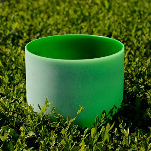 TOPFUND Singing Bowls F Note Crystal Singing Bowl Heart Chakra Green Color 12 inch (heavy duty bag and suede striker and o- ring included)