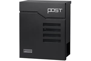 Wall Mounted Mailboxes with Key Lock, Lovndi Large Capacity Drop Mail Locking Box for Outdoor, Lockbox 938 Black Matt