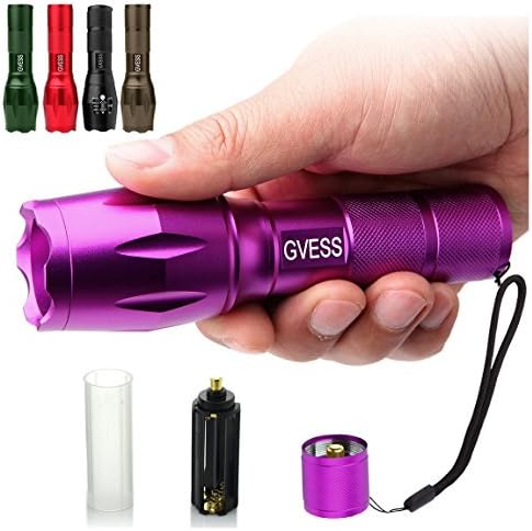 GVESS Tactical Flashlight, AAA 2000 Lumen Flashlights XML T6 Waterproof LED handheld Mini Flashlight Adjustable Focus 5 Modes for Outdoor Sports(purple)
