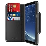 Maxboost Note 8 Wallet Case [Folio Style] [Stand Feature] mWallet Series For Samsung Galaxy Note8 (2017) [Black] Protective Credit Card Leather Flip Cover [Card Slot + Side Pocket] Magnetic Closure