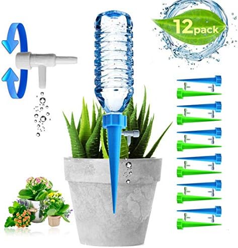 Adjustable Self Plant Watering Spikes, Plants Drip Irrigation Slow Release System/Automatic Vacation Drip Irrigation Watering Devices/Works as Watering Bulbs or Globes Stakes with Screw Valve-12 Pack