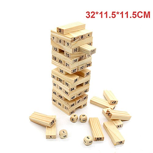 Weoxpr 54 Pcs Timber Tower Wood Block Stacking Game，Classic Best Family Fun Educational Games For Kids(Log Color) - Thumbnail 5