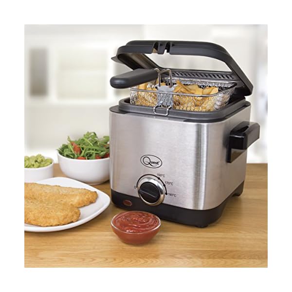 Quest-34250-Brushed-Square-Deep-Fat-Fryer-Compact-Non-Stick-Coating-Stainless-Steel-15-Litre-900W Quest 34250 1.5 Litre Stainless Steel Deep Fat Fryer / 130-190°C Adjustable Temperature / Lid Cover & Viewing Window…