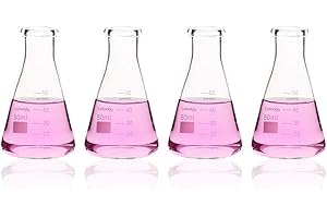 Labvida Shot Glass Set, 4pcs of Narrow Mouth Glass Erlenmeyer Flasks, Vol.50ml, 3.3 Borocilicate with Printed Graduation, LVC001