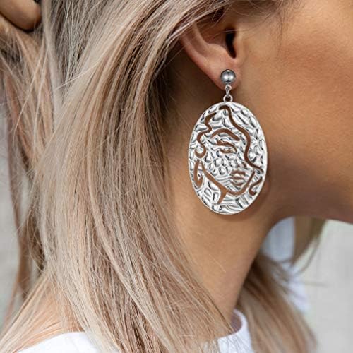 GloryMM Abstract Hollow Out Face Earrings Novelty Art Human Face Dangle Statement Ear Studs Women Girls Jewelry Accessories,Silver