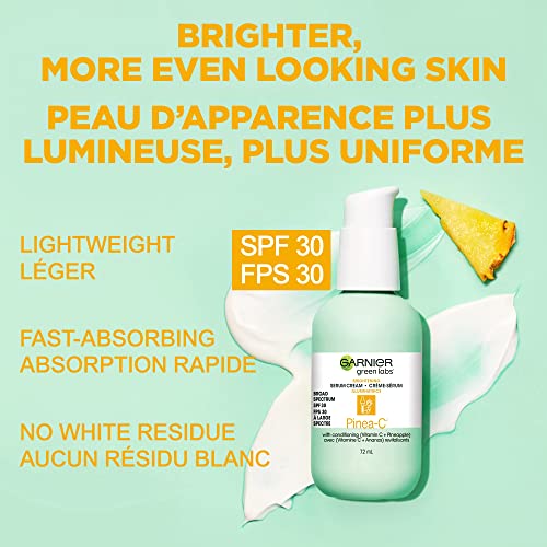 GARNIER GREEN LABS PINEA-C 3-IN-1 BRIGHTENING SERUM CREAM, 24H MOISTURE + SERUM + SPF 30 WITH VITAMIN C, 2.4 FL OZ (72ML), 1 COUNT (PACKAGING MAY VARY)