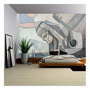 Abstract Painting with Woman and Guitar and Geometrical Forms - Removable Wall Mural | Self-Adhesive Large Wallpaper - 66x96 inches