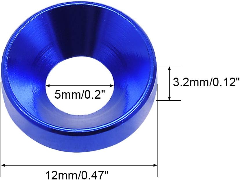sourcing map 10Pcs 0.47" x 0.2" x 0.13" Aluminum Alloy Countersunk Washer for Screw Bolt Dark Blue - Image 4