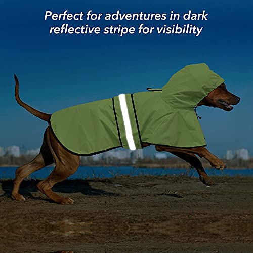 Ezierfy Waterproof Reflective Dog Raincoat- Adjustable Pet Jacket, Lightweight Dog Hooded Slicker Poncho for Small to X- Large Dogs and Puppies (Neon Green, X-Large)
