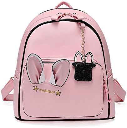 LOYOMA Cute Rabbit School Backpack for Girls Cartoon PU Daypack (Pink)