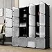 LANGRIA 16-Cube DIY Shoe Rack, Storage Drawer Unit Multi Use Modular Organizer Plastic Cabinet with Doors, Black and White Curly Pattern