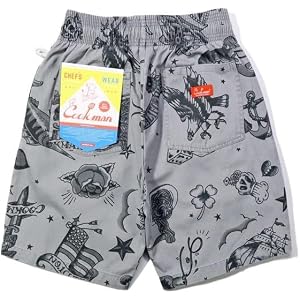 COOKMAN Chef Short Pants - Old Tattoo : Gray, Relaxed Fit Kitchen & Street Use, Adjustable Drawstring Waist :