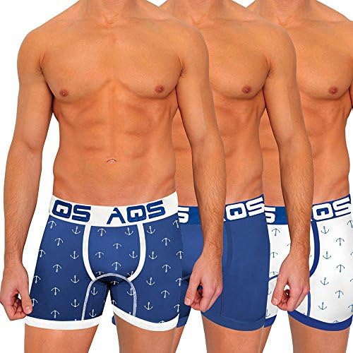 aqs Men's Print Boxers Pack of 3 Dark Blue/White Anchor; White/Dark Blue, Anchor, Dark Blue (Medium)