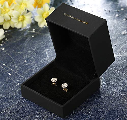Sllaiss Mini Disc Pave Stud Earrings for Women Girls Made with Swarovski Crystals Minimalist Earrings With Gift Box Gold