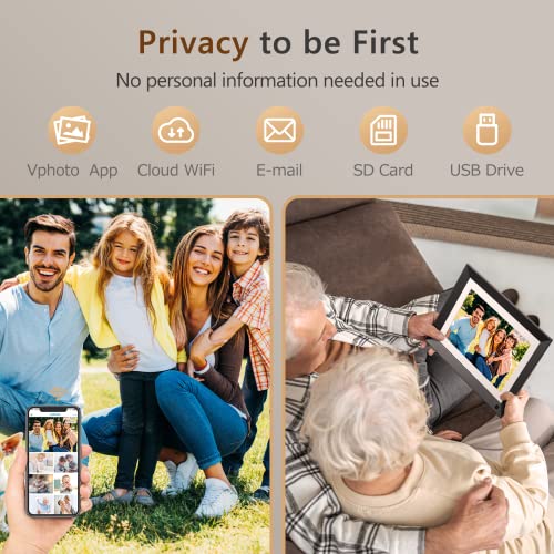 Digital Picture Frame - Benibela 10.1 Inch WiFi AI Smart Electronic Photo Frame with IPS Touch Screen, AI Recognition, 2 Filter, 32GB Slideshow Display, Share Photo Video Anywhere via Email App USB