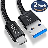 USB Type C Cable,JSAUX (6.6FT) USB 3.0 to USB C Cable Fast Charger Nylon Braided Cable for Samsung Galaxy Note 8 S8 plus,Pixel XL,Moto Z ,LG V30 G5 G6 V20,Nexus 6P Nintendo Switch More(Black 2 Pack)
