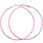 coadipress Lightweight Matte Metal Hoop Earrings Candy Nightclub Hoop Earrings 90s Retro Neon Round Earrings 80s Classic Big Circle Hoop Earrings for Women Statement Jewelry (Pink Circle)