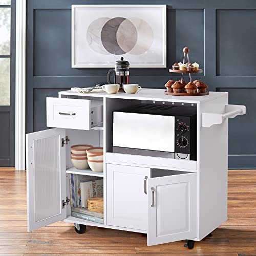 PHI VILLA Kitchen Cart with Locking Wheels Microwave Cart with Storage