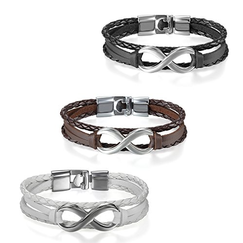 Flongo men s womens 3pcs vintage leather silver infinity love for…