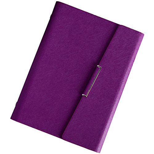 CAIZHE Hardcover A5 Leather Pocketed Notebook / Diary with Binder for Refilling 160 Pages of Classic Writing Papers, 5.5 x 8.5 Inches (Purple)