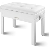 STRICH Adjustable Piano Bench with Storage, Wooden Keyboard Bench with Bookcase Stool Chair Seat with High-Density Sponges Cushion for Piano Shop Music School Studio, White, SPB-20