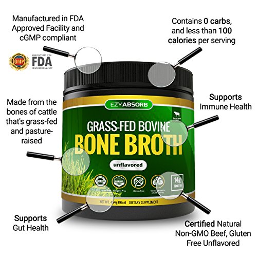 EzyAbsorb Bone Broth Protein Powder, 454g/16oz 30 Servings Certified PaleoFriendly Natural