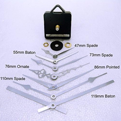 Clock Spare PartsNew Replacement Sweep (Non Ticking Quiet) Quartz Clock Movement Mechanism Motor with Silver Hour Minute Second Hands - DIY - Fittings - (Short- 13mm Total Spindle Length) (119mm Baton Hands)