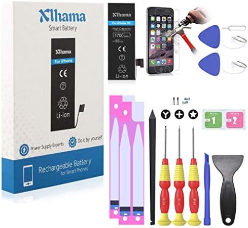 Xlhama Battery Replacement Kit for iPhone 5S 1700mAh 0 Cycle - with Replacement Repair Tool Kits, Adhesive Strip and Screen Protector - 24 Months Warranty/Made in 2019
