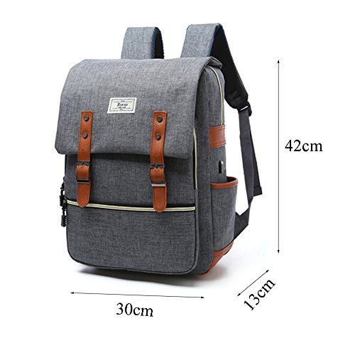 Unisex College Bag Fits up to 15.6'' Laptop Casual Rucksack Waterproof School Backpack Daypacks with USB Charging Port (Gray)