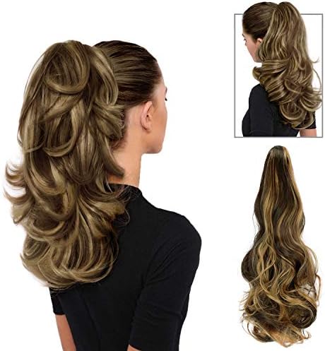 Kabello Party Wear Use Natural Look Synthetics Long Ponytail Hair Extension Pack Of 1 (Clutcher Curly Ponytail Golden Brown)