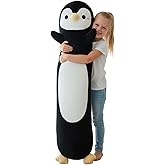 Somao Penguin Plush Pillow - 35.4 Inch Long Stuffed Animal, Ultra Soft Cuddle Pillow for Kids & Adults, Huggable Penguin Toy Gift for Birthday, Christmas, Valentine's Day (Black)