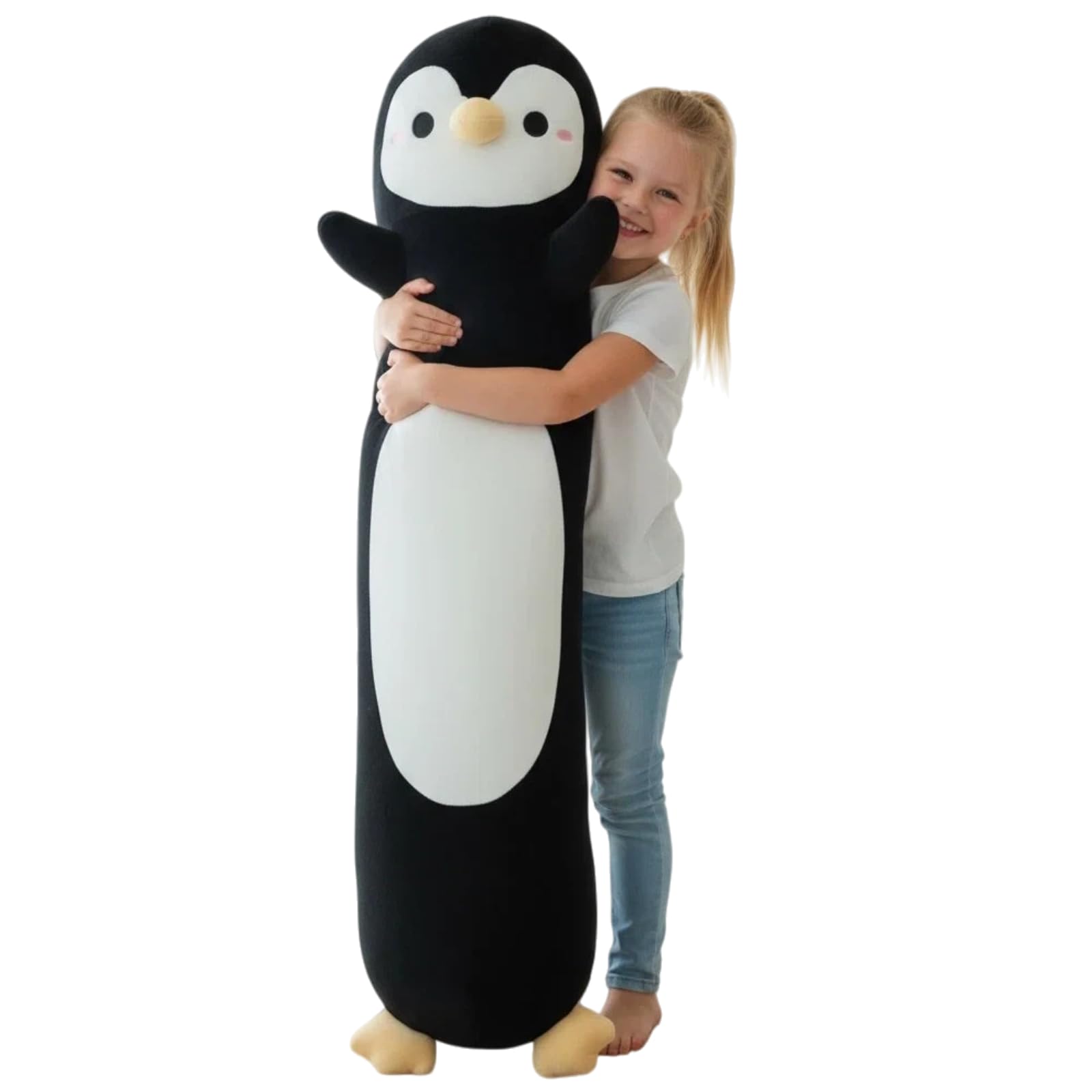 Aiuidun Penguin Plush Pillow - 23.6 Inch Long Stuffed Animal, Ultra Soft Cuddle Pillow for Kids & Adults, Huggable Penguin Toy Gift for Birthday, Christmas, Valentine's Day (Black)