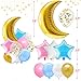 Twinkle Twinkle Little Star Party Decor Gender Reveal Birthday Party Decorations Pinkk Blue Gold Star Banner Cake Topper Balloons Moon and Star Boy or Girl He or She Baby Shower Supplies