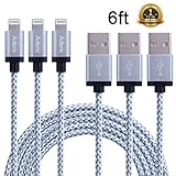 Adoric 3PCS 6FT Extra Long Nylon Braided Tangle-Free 8 Pin Lightning Cable, Sync & Charge iPhone 7/7 Plus/6s/6s Plus/6/6Plus/5s/5c/5, iPad/iPod Models (White)