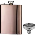 YFS Stainless Steel 8OZ Hip Flask, Rose Gold Flasks for Liquor with Funnel, Promotion Gifts for Men