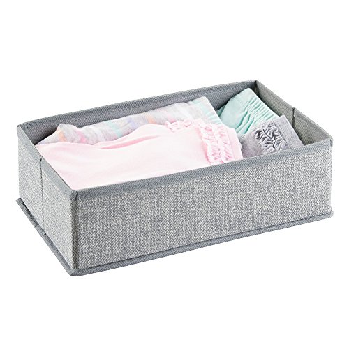 mDesign Soft Fabric Dresser Drawer and Closet Storage Organizer Set for Child/Baby Room, Nursery, Playroom, Bedroom - Rectangular Organizer Bins with Textured Print - Gray