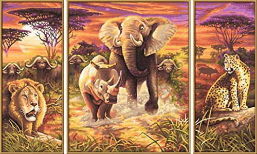 Schipper 609260520 Malen nach Zahlen - Afrika die großen Fünf - Bilder malen für Erwachsene, inklusive Pinsel und Acrylfarben, Triptychon, 50 x 80 cm – Bild 3
