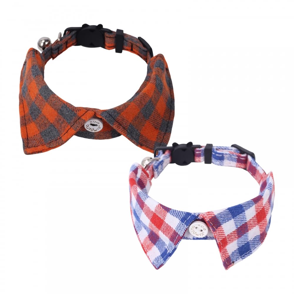 2 PCS Cat Bow Tie, Classic Plaid Quick Release Detachable Cat Breakaway Collar With Buckle & Bell for Cat Kitten Gatherings Parties Weddings