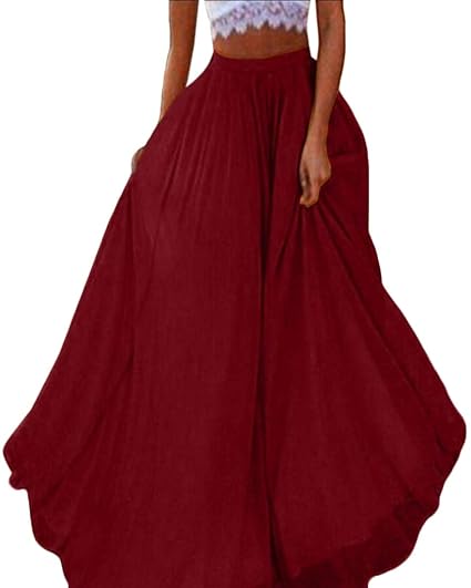 Amazon Com Gocgt Women Fashion Pleated Long Skirts Solid