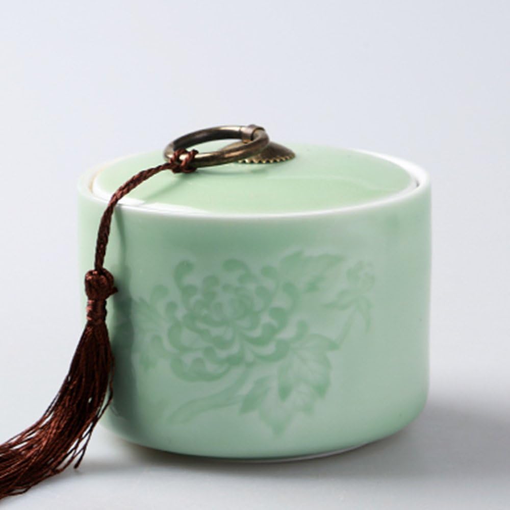 Ceramic tea caddy tins tea leaf set tea storage canister tea canister sealed jar dried fruit cans light green