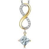 Gem Stone King 925 Silver and 10K Yellow Gold Sky Blue Aquamarine and Lab Grown Diamond Pendant Necklace for Women | 1.08 Cttw | Gemstone March Birthstone | Princess 5MM | With 18 Inch Chain