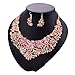 Yuhuan Women Alloy Crystal Necklace and Earring Set Wedding Jewelry Rhinestone Necklace (Pink)