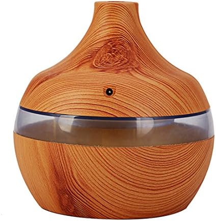 HF morning Wood Grain Ultrasonic Humidifier Round Aroma Diffuser USB Portable Cool Mist Humidifier Whisper-quiet Air Purifier Automatically Shut Off Night Light (110×110×115mm, Wood Grain)