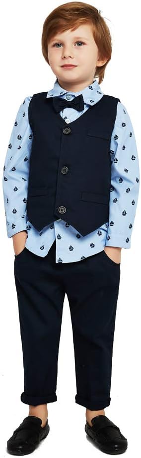 Baby Boys Gentle Long Sleeve Bowtie Bodysuit Shirt Vest with Pants Clothing Outfit Set