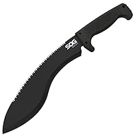 SOG SOGfari Kukri Machete MC11-N - Hardcased Black 12" Blade w/ Saw Back, Rubber Handle, Nylon Sheath