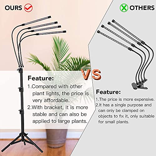 Grow Light, LED Plant Grow Light with Red Blue Spectrum, 15-60 in Adjustable Tripod Stand, 4/8/12H Timer, Remote Control, Plant Light for Vegetables, Greenhouse and Indoor Plants